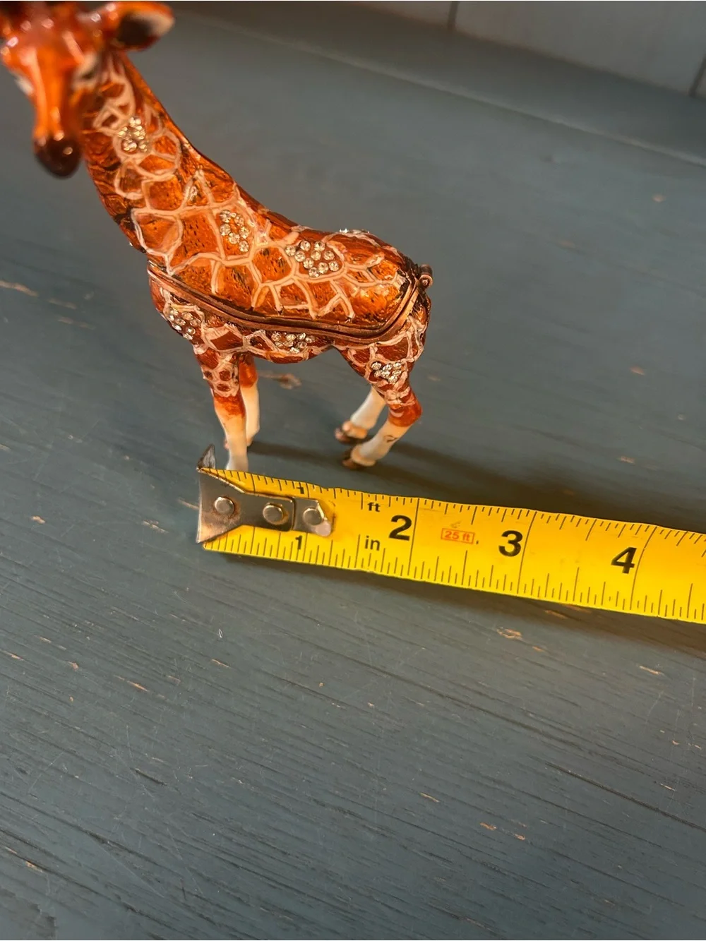 Hand Painted Brown and Cream Giraffe Trinket Box - Enamel Metal Magnetic Closure